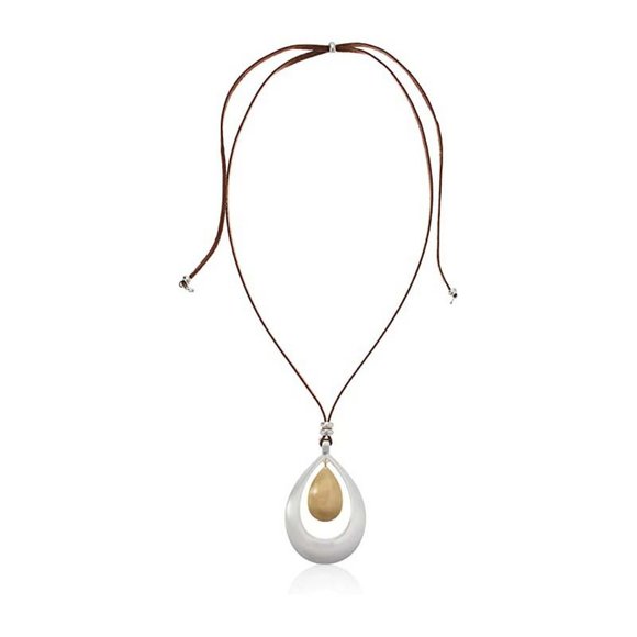 New LUCKY BRAND Two-Tone Cognac Leather Pendant Necklace - Picture 2 of 5